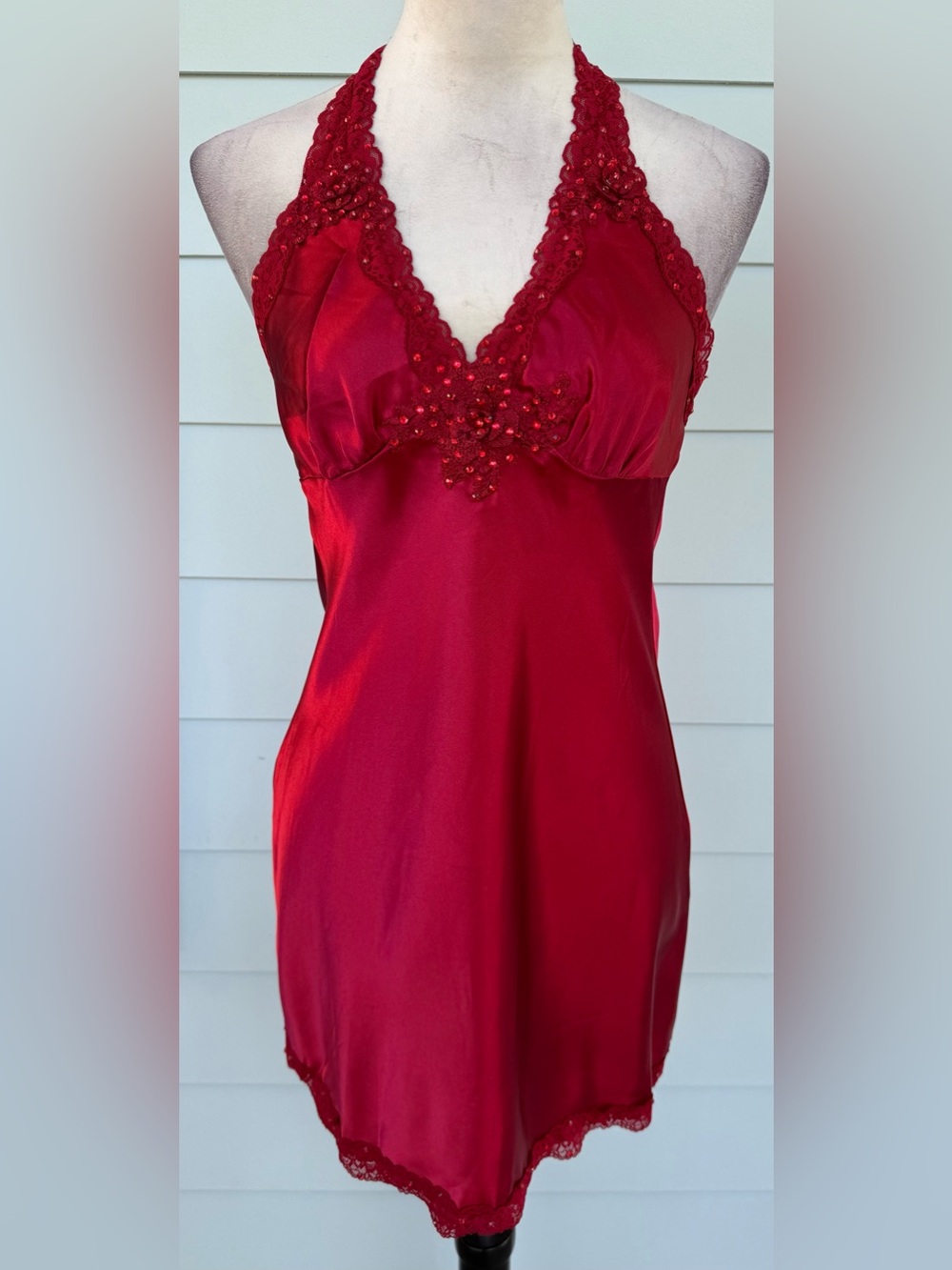 Dark Red Halter Slip Dress Dance Costume
